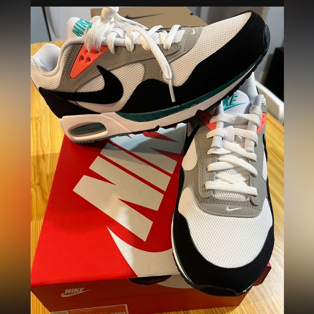 Nike Air Max Sneakers - Black, White, Gray with Teal and Orange Accents